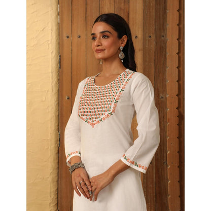 House of Chikankari White Cotton Women's Long Kurta