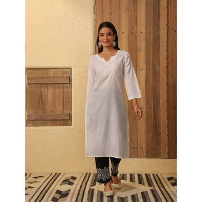 House of Chikankari White Cotton Women's Long Kurta