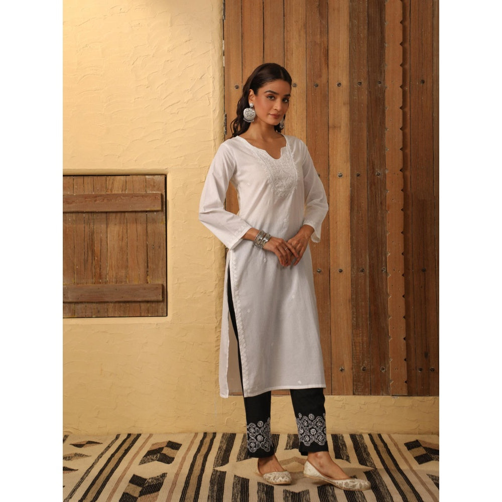 House of Chikankari White Cotton Women's Long Kurta