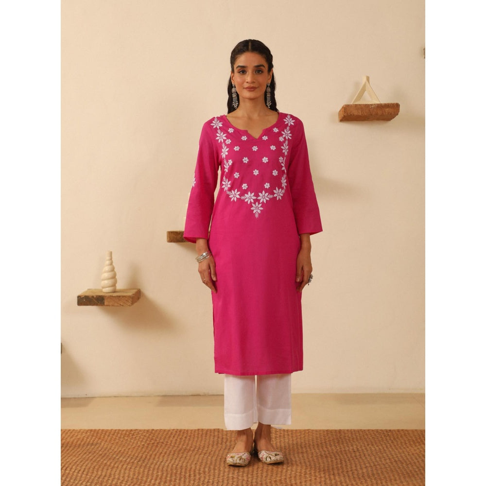 House of Chikankari Pink Cotton Women's Long Kurta