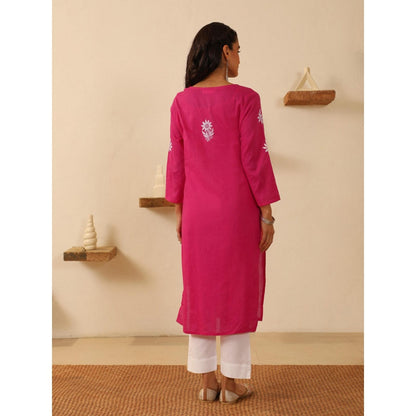House of Chikankari Pink Cotton Women's Long Kurta