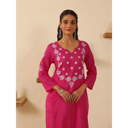House of Chikankari Pink Cotton Women's Long Kurta