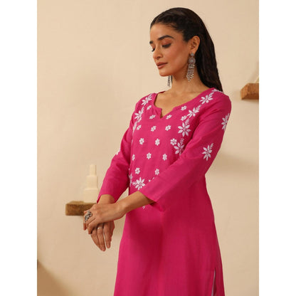 House of Chikankari Pink Cotton Women's Long Kurta