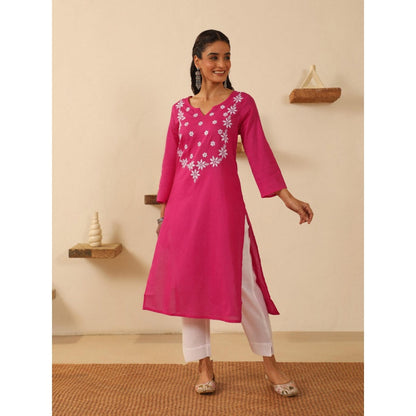 House of Chikankari Pink Cotton Women's Long Kurta