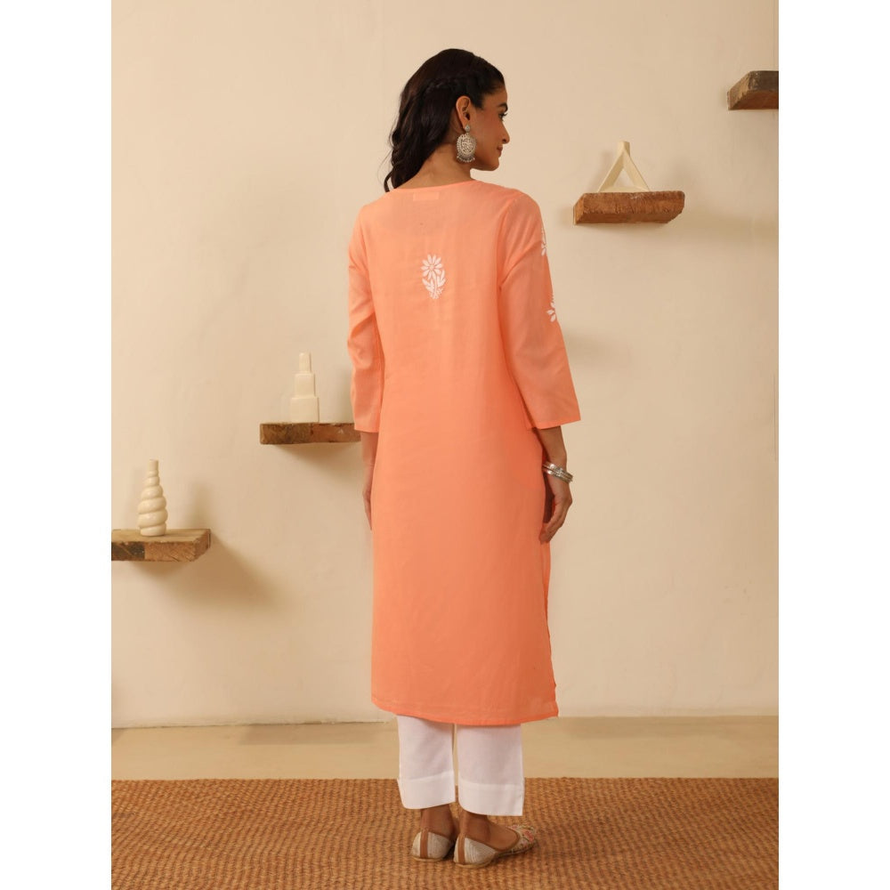 House of Chikankari Peach Cotton Women's Long Kurta