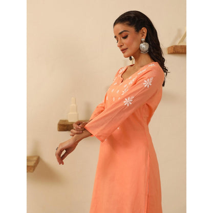House of Chikankari Peach Cotton Women's Long Kurta