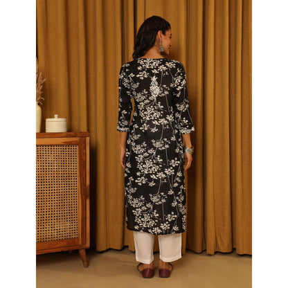 House of Chikankari Black Women's Chikankari Cotton Mulmul Kurta