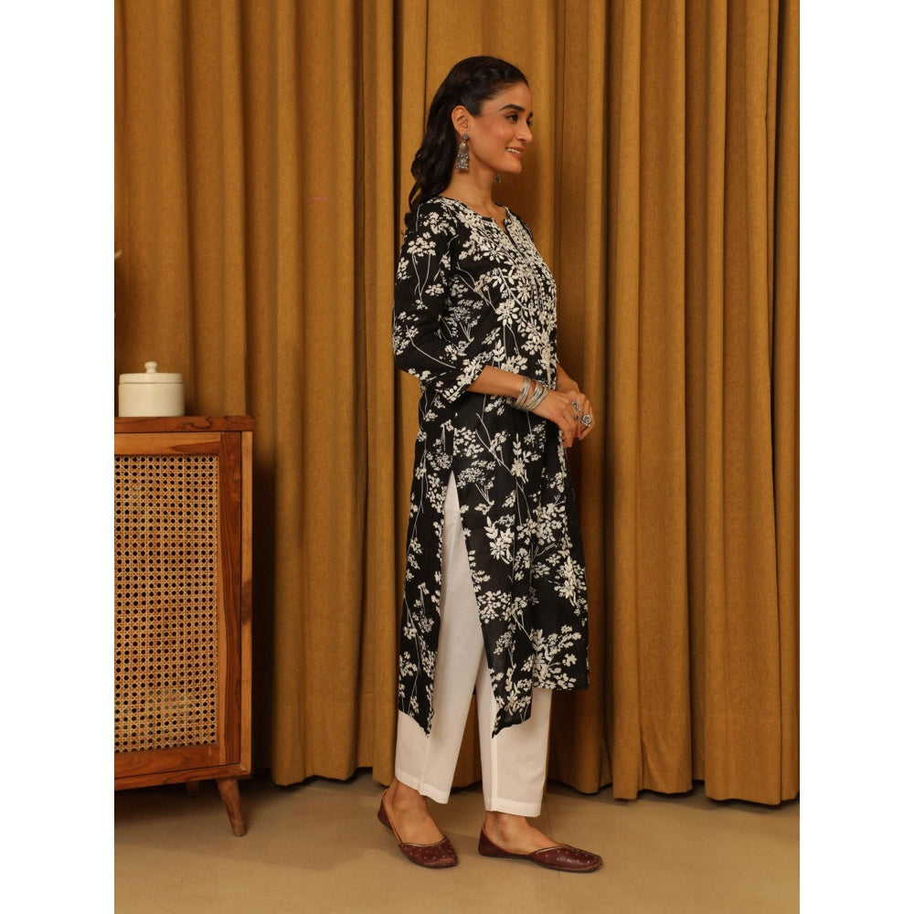 House of Chikankari Black Women's Chikankari Cotton Mulmul Kurta