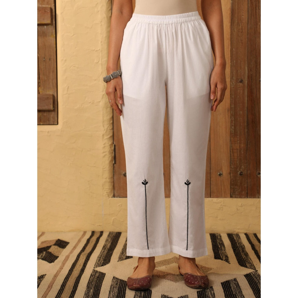 House of Chikankari Women's White Hand Embroidered Solid Co-Ord (Set of 2)