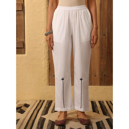 House of Chikankari Women's White Hand Embroidered Solid Co-Ord (Set of 2)