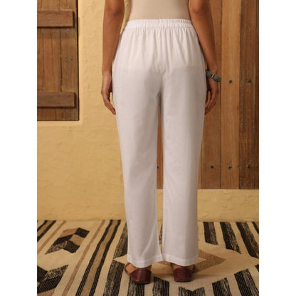 House of Chikankari Women's White Hand Embroidered Solid Co-Ord (Set of 2)