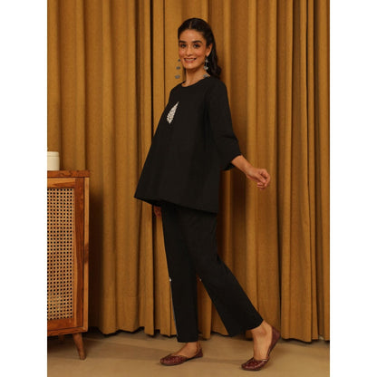 House of Chikankari Women's Black Hand Embroidered Solid Co-Ord (Set of 2)