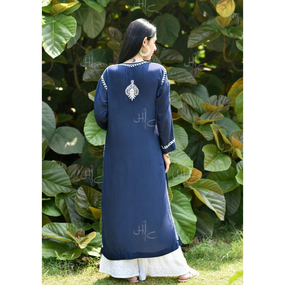 Chikankari Modal Straight Kurta - Navy Blue