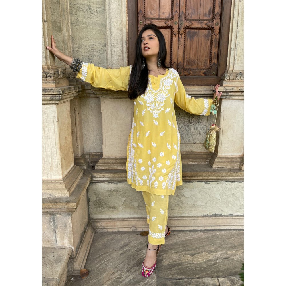 Modal Straight Kurta with Pant- Yellow (Set of 2)