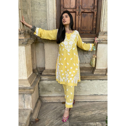 Modal Straight Kurta with Pant- Yellow (Set of 2)