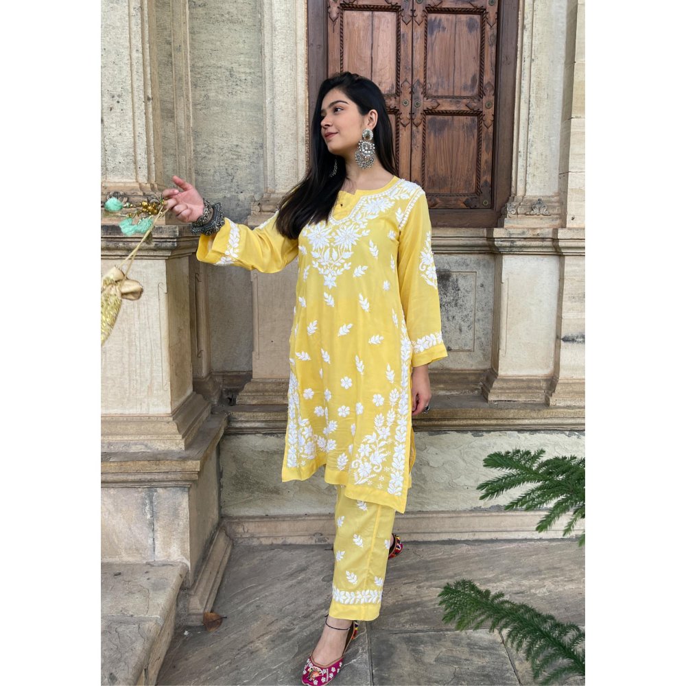 Modal Straight Kurta with Pant- Yellow (Set of 2)