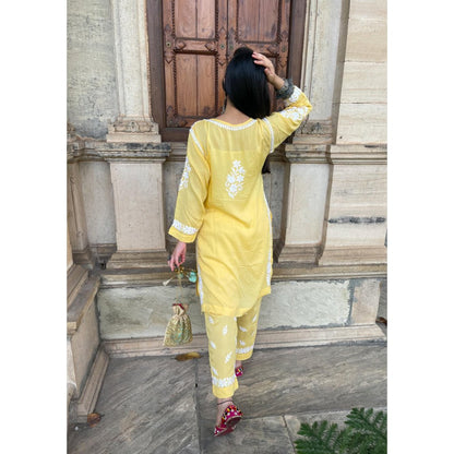 Modal Straight Kurta with Pant- Yellow (Set of 2)