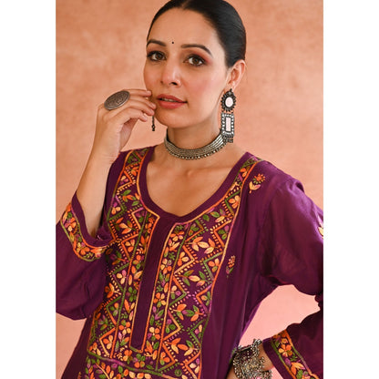 Chikankari Chanderi Straight Kurta with Inner and Palazzo (Set of 3)