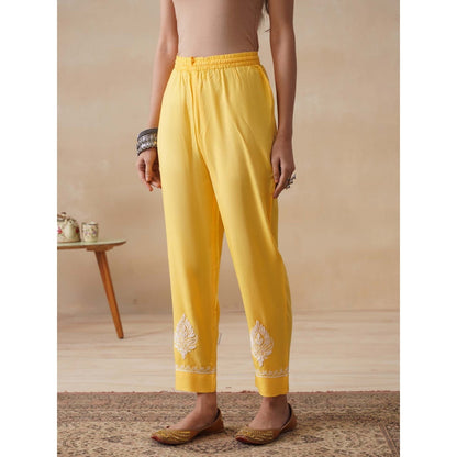 Women Rayon Chikankari Kurta with Pant and Dupatta (Set of 3) - Yellow