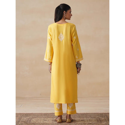 Women Rayon Chikankari Kurta with Pant and Dupatta (Set of 3) - Yellow