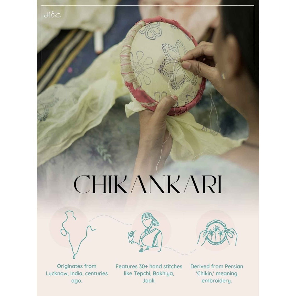 House of Chikankari Peach Nazakat Kota Chikankari Solid Angarkha Kurta with Inner (Set of 2)