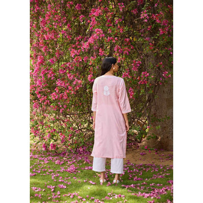 House of Chikankari Pink Cotton Dobby Chikankari Solid Women's Long Kurta