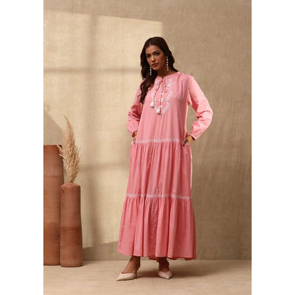 House of Chikankari Cotton Dobby Chikankari Womens Long Dress - Dust Pink