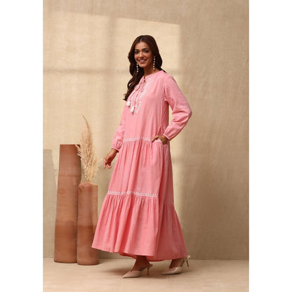 House of Chikankari Cotton Dobby Chikankari Womens Long Dress - Dust Pink