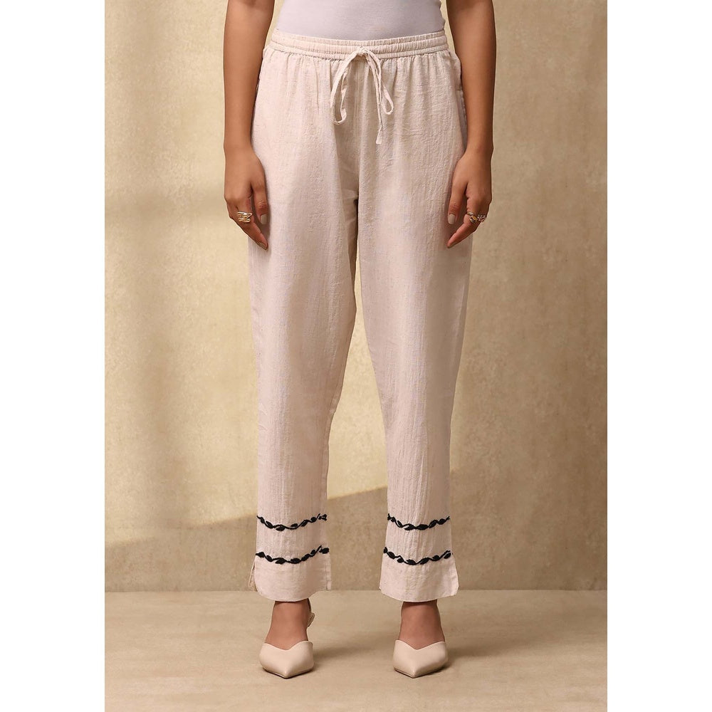 House of Chikankari Women's Off White Cotton Linen Blend Chikankari Co-Ord (Set of 2)