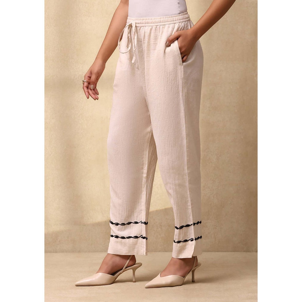 House of Chikankari Women's Off White Cotton Linen Blend Chikankari Co-Ord (Set of 2)