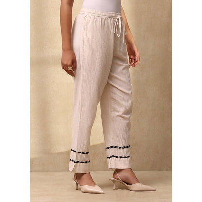 House of Chikankari Women's Off White Cotton Linen Blend Chikankari Co-Ord (Set of 2)