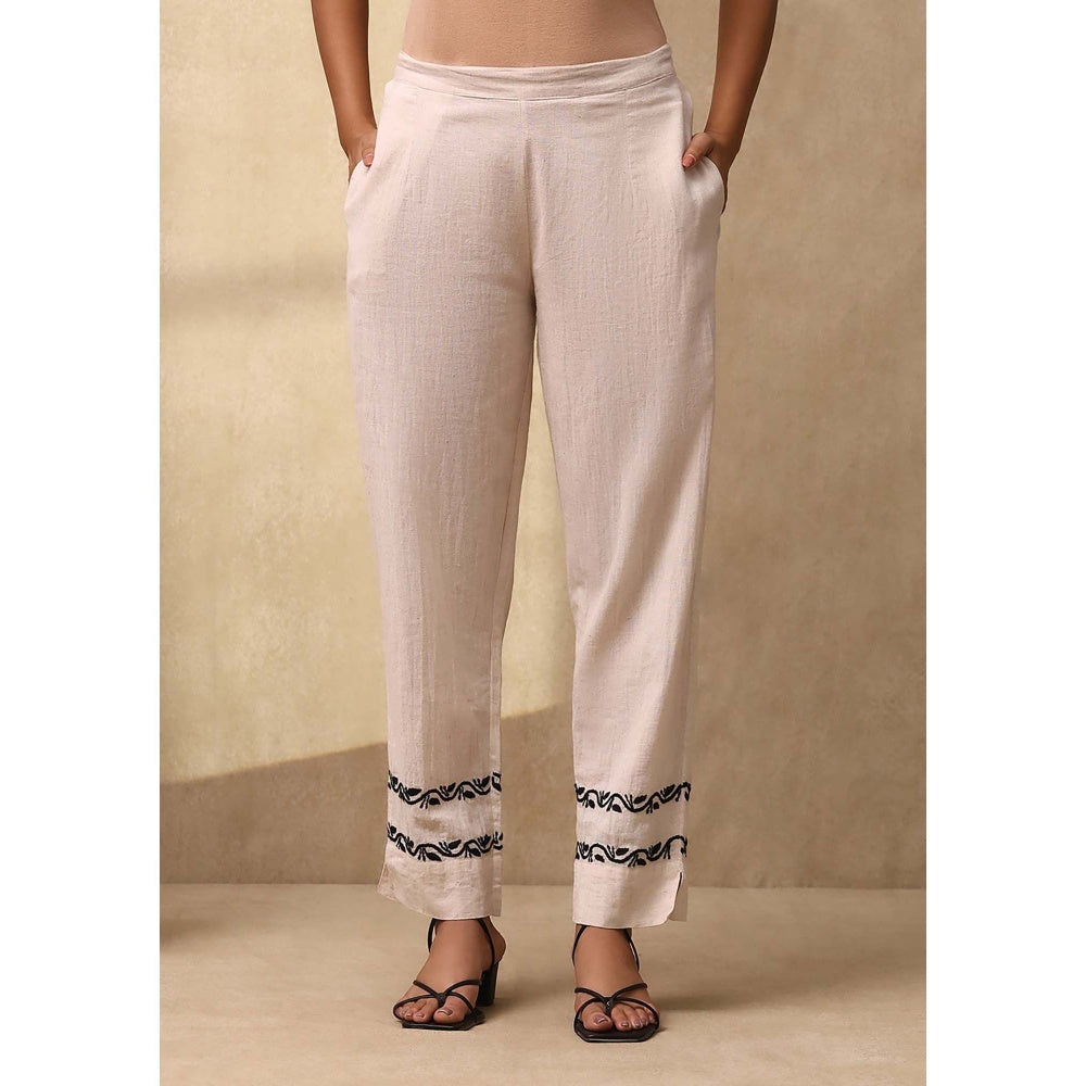 House of Chikankari Women's Off White Cotton Linen Blend Chikankari Co-Ord (Set of 2)
