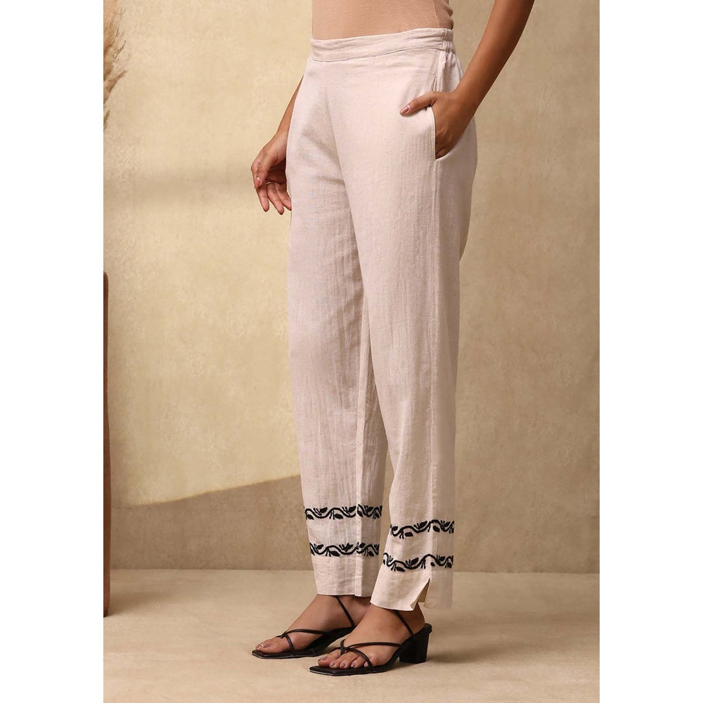 House of Chikankari Women's Off White Cotton Linen Blend Chikankari Co-Ord (Set of 2)