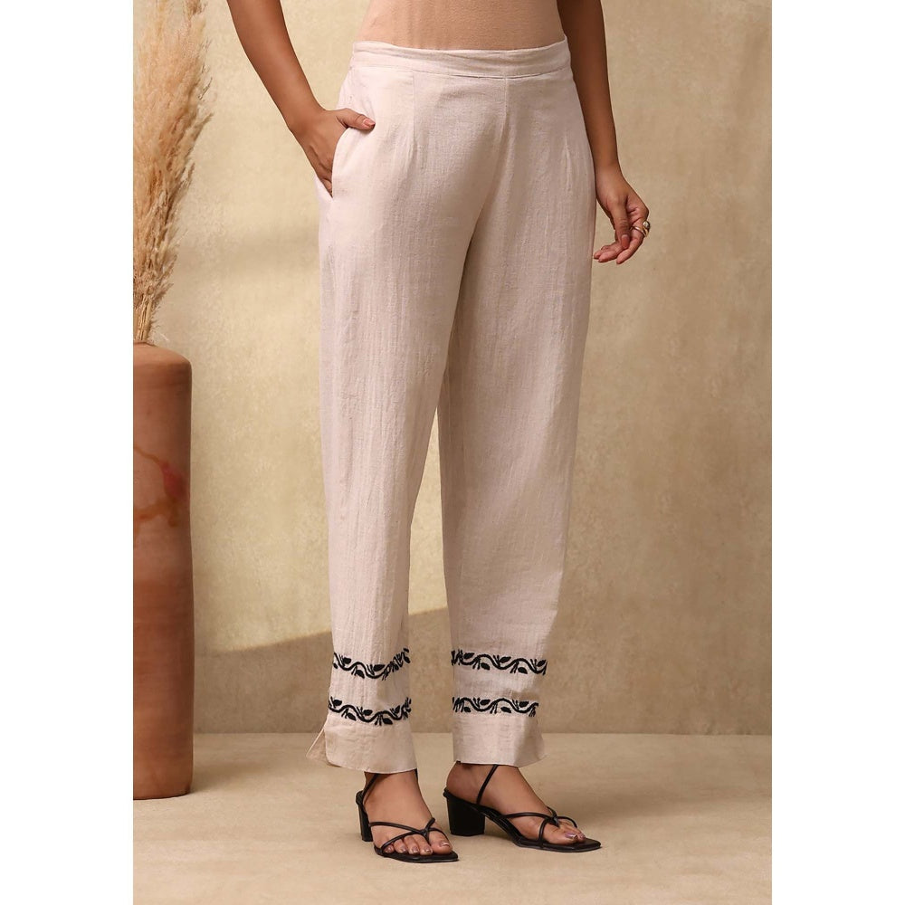 House of Chikankari Women's Off White Cotton Linen Blend Chikankari Co-Ord (Set of 2)