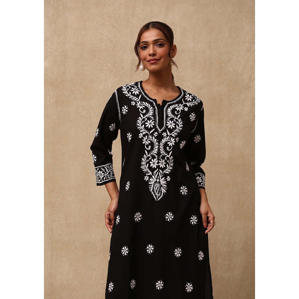 House of Chikankari Black Irhaa Chikankari Cotton Kurta & Pant (Set of 2)