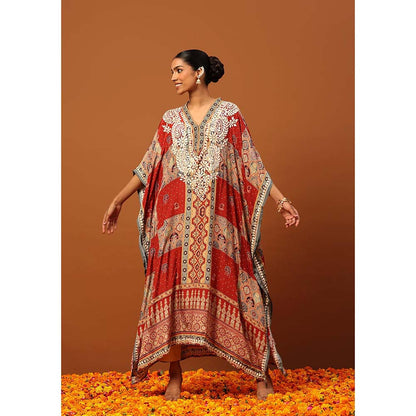 House of Chikankari Crepe Chikankari Printed Womens Kaftan -Maroon