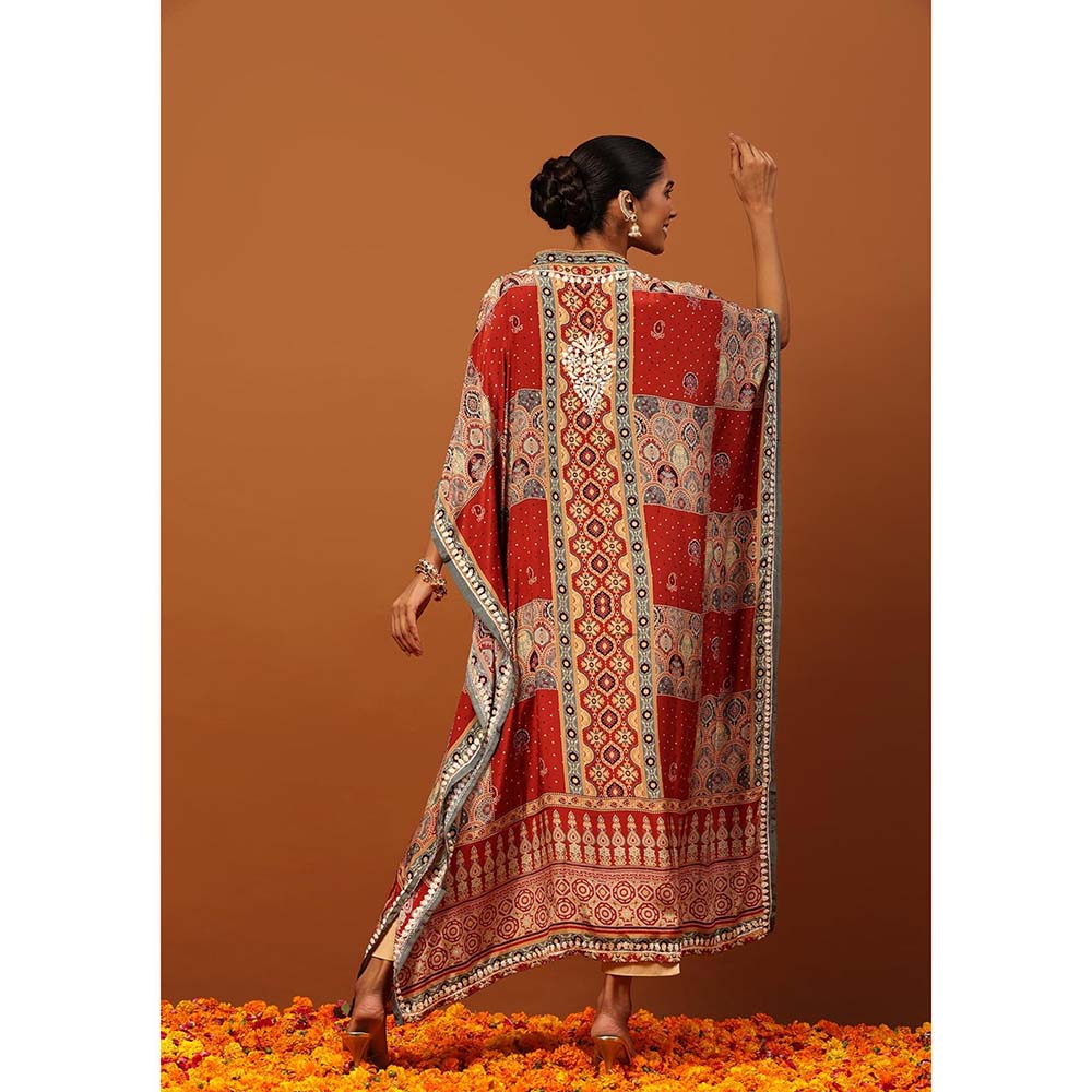 House of Chikankari Crepe Chikankari Printed Womens Kaftan -Maroon