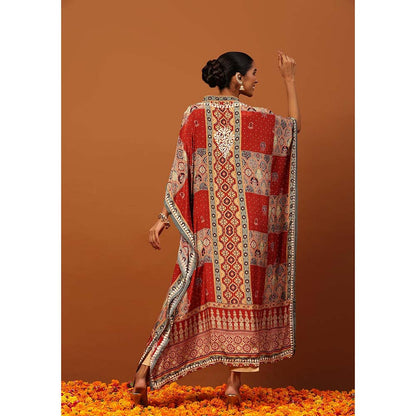 House of Chikankari Crepe Chikankari Printed Womens Kaftan -Maroon