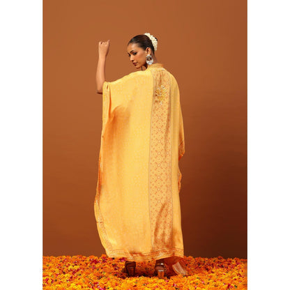 House of Chikankari Crepe Chikankari Printed Womens Kaftan -Yellow
