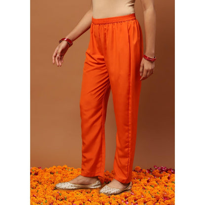 House of Chikankari Silk Blend Zari Embroidered Sequins Kurta with Pant and Dupatta-Orange