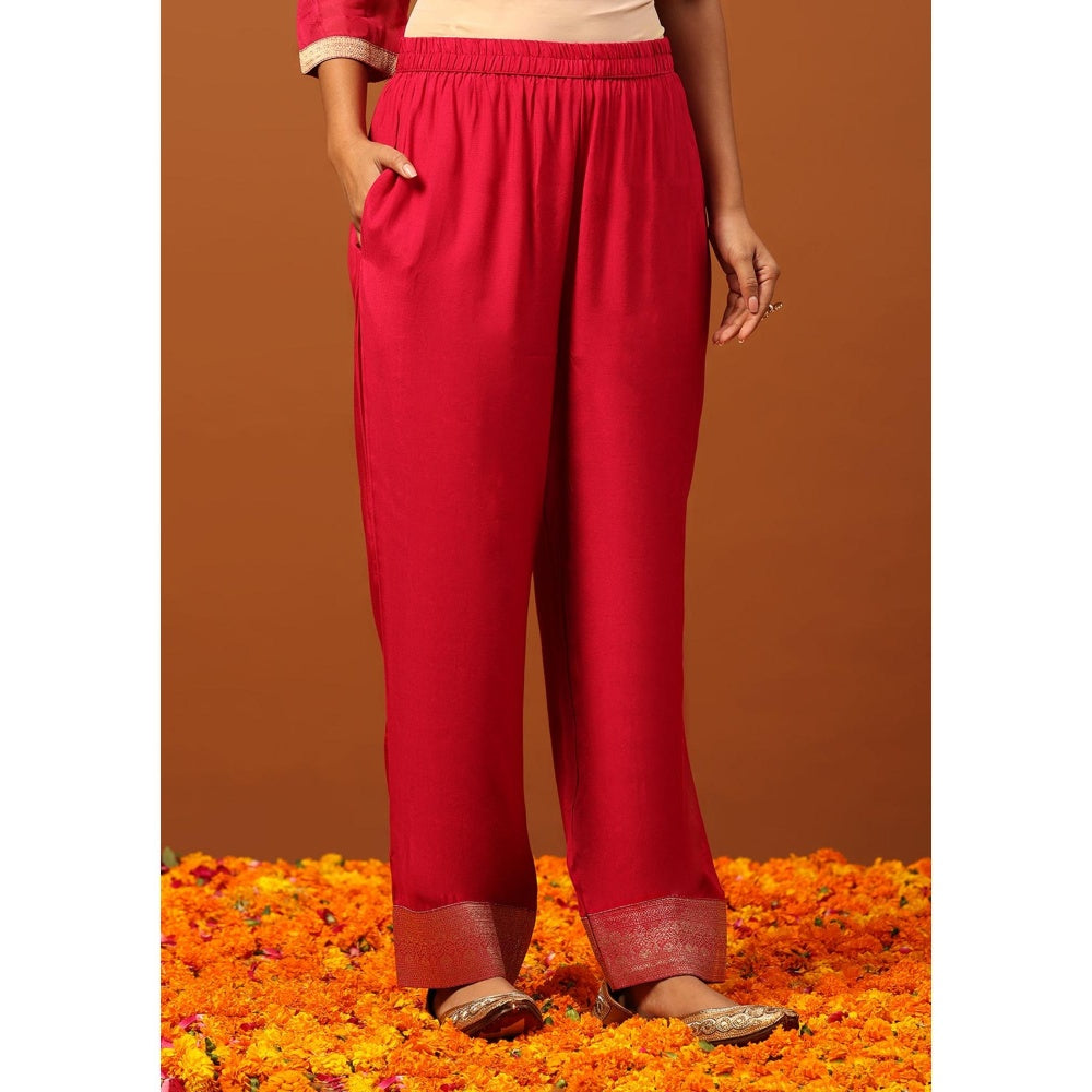 House of Chikankari Crafts Jacquard Embellished Kurta with Pant and Dupatta - Pink