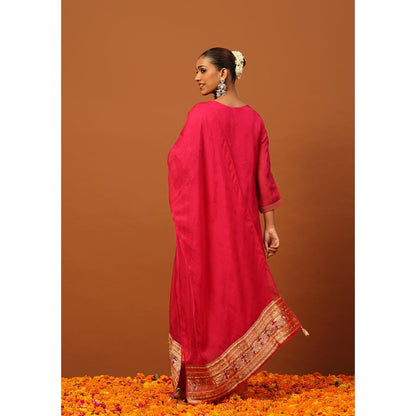 House of Chikankari Crafts Jacquard Embellished Kurta with Pant and Dupatta - Pink