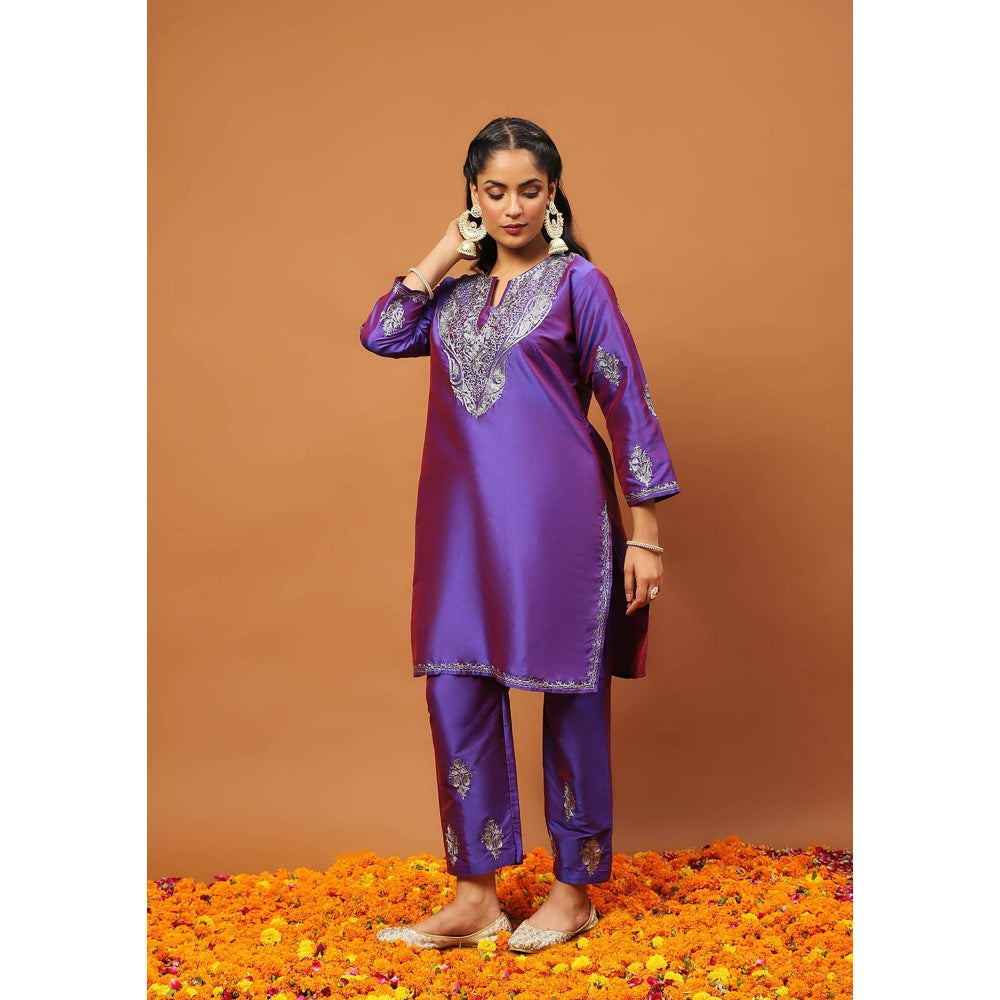 House of Chikankari Purple Kurti with Pant