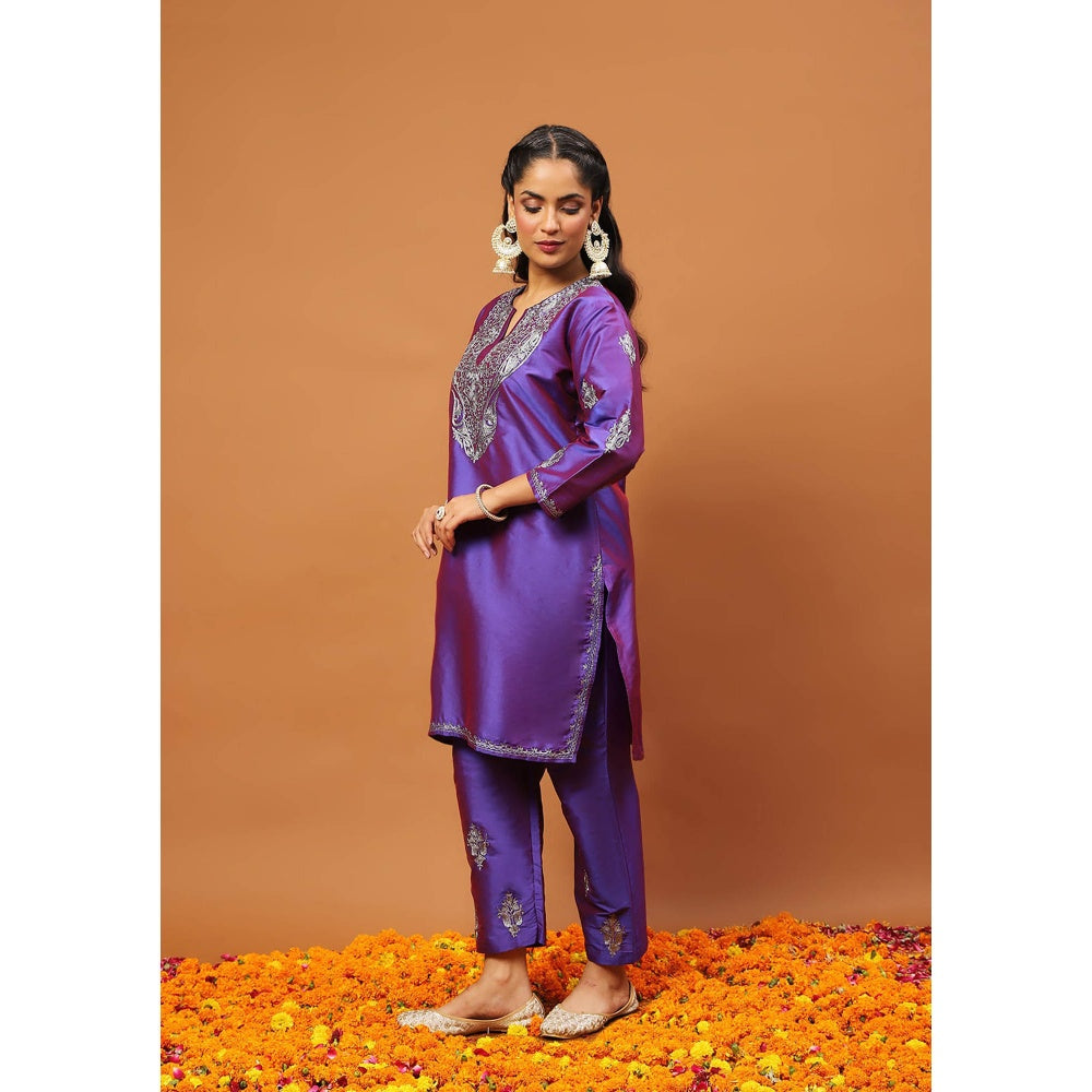 House of Chikankari Purple Kurti with Pant