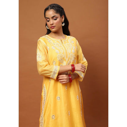 House of Chikankari Yellow Chikankari Kurta with Inner, Pant and Dupatta