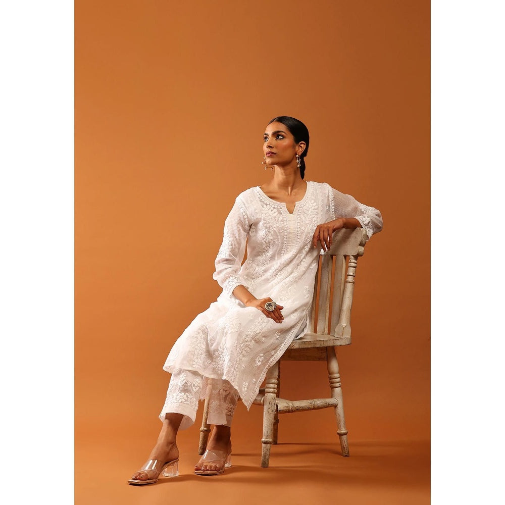 House of Chikankari White Kota Chikankari Women's Kurta with Pant