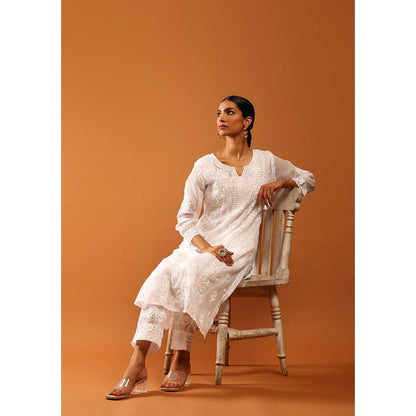House of Chikankari White Kota Chikankari Women's Kurta with Pant