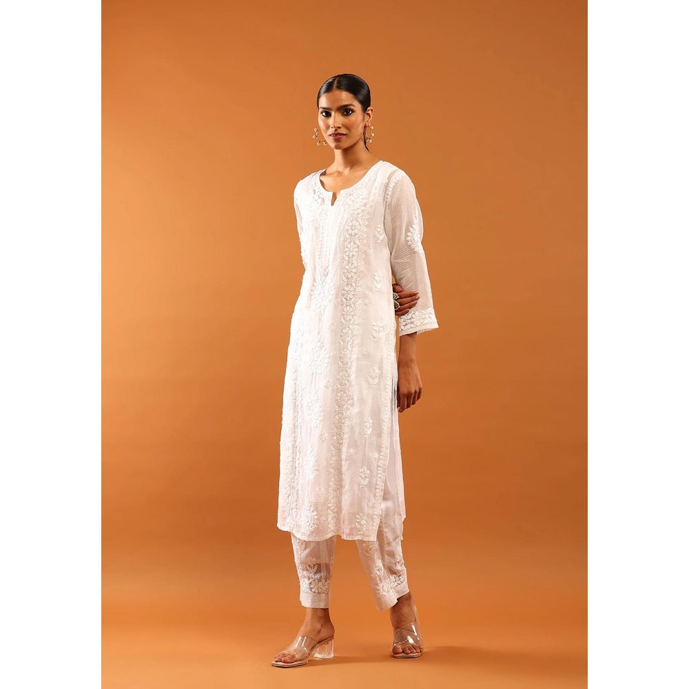 House of Chikankari White Kota Chikankari Women's Kurta with Pant
