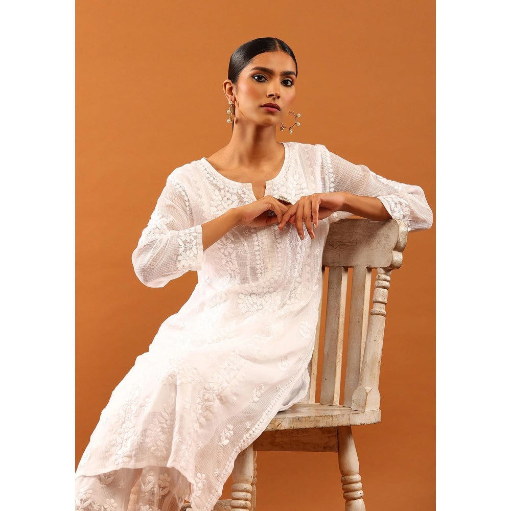 House of Chikankari White Kota Chikankari Women's Kurta with Pant