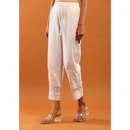 House of Chikankari White Kota Chikankari Women's Kurta with Pant